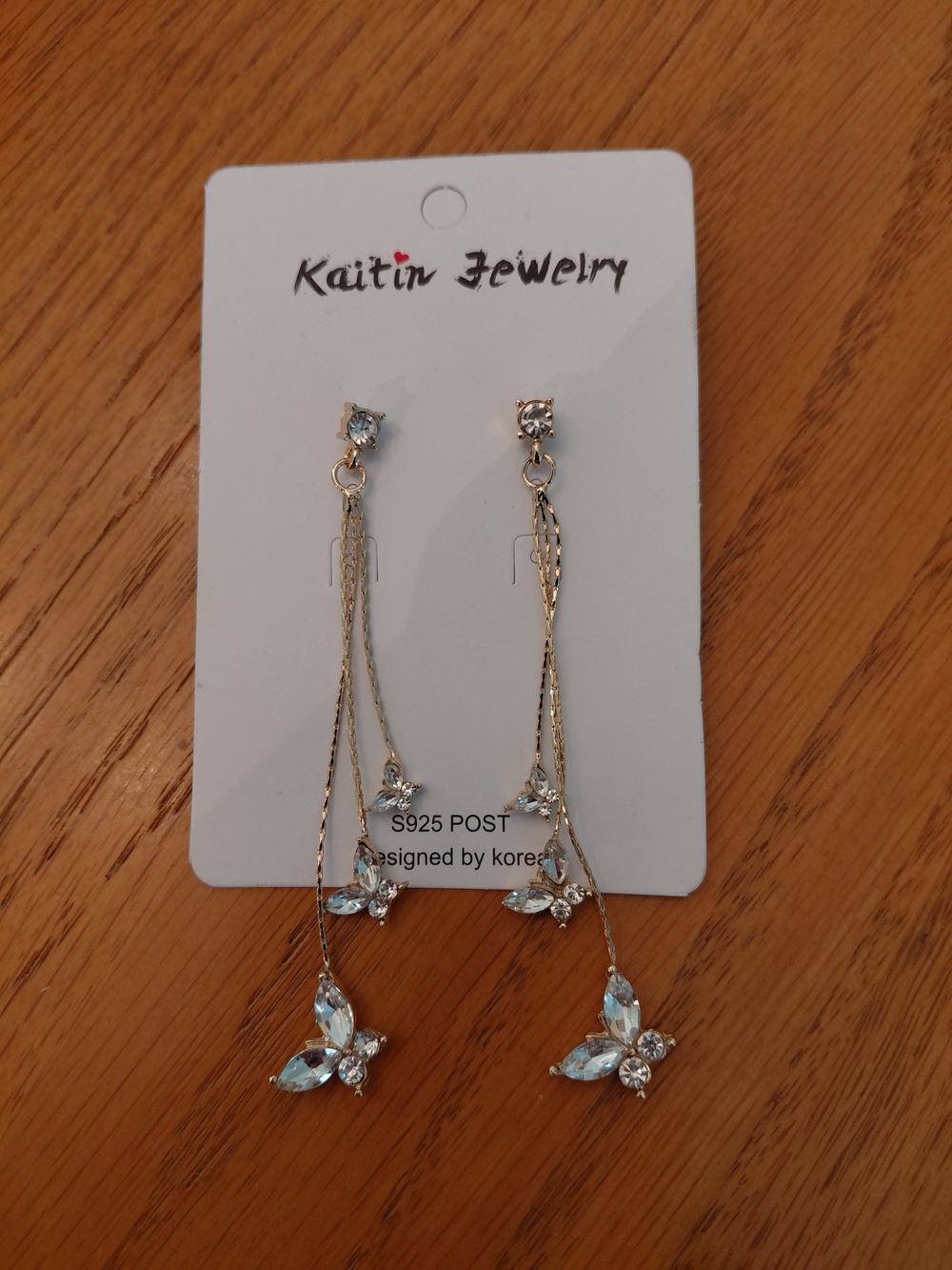 Gold Drop Earrings with Silver Crystals